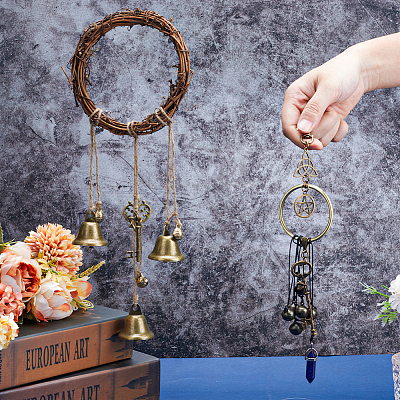 2Pcs 2 Style Rattan & Alloy Witch Bells for Door Knob AJEW-GF0008-21-1