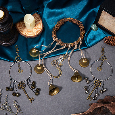 Rattan & Iron Witch Bells for Door Knob for Protection AJEW-CN0002-54-1