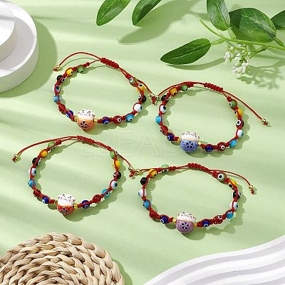 Adjustable Lanmpword Evil Eye Braided Bead Bracelet BJEW-JB11059-1