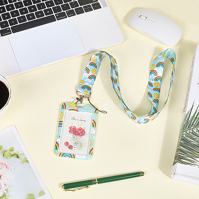 Plastic ID Card Sleeve with Polyester Lanyard Strap AJEW-WH20017-33F-1