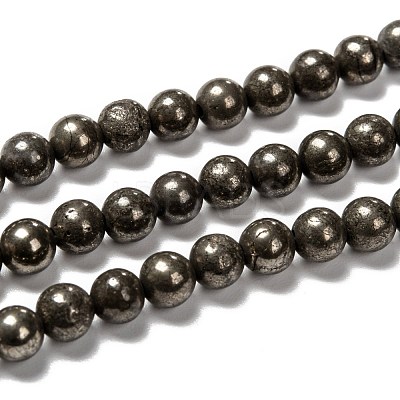 Natural Pyrite Beads Strands G-L031-6mm-01-1