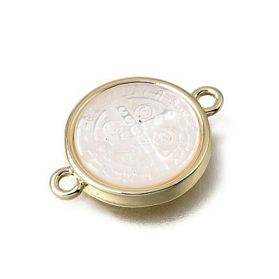 Natural White Shell Brass Flat Round Links Connector Charms KK-C262-03B-01G-1