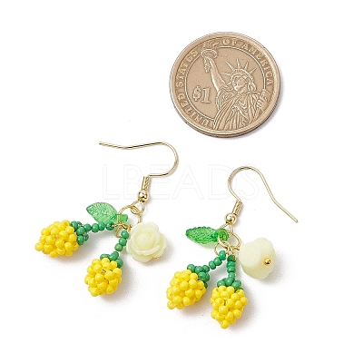 Flower with Cherry 304 Stainless Steel Glass Seed Beads Dangle Earrings EJEW-MZ00419-04-1