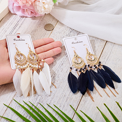 2Pairs 2 Colors Feather Chandelier Earrings EJEW-TA0001-81E-1