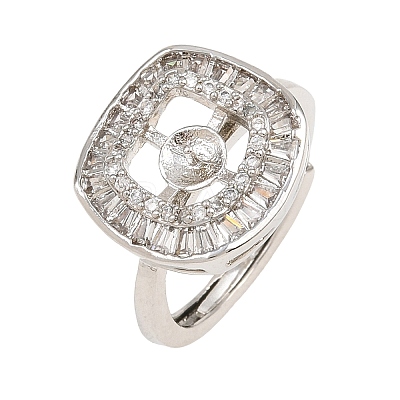 Brass Micro Pave Cubic Zirconia Adjustable Ring Components KK-CBAC351-03P-1