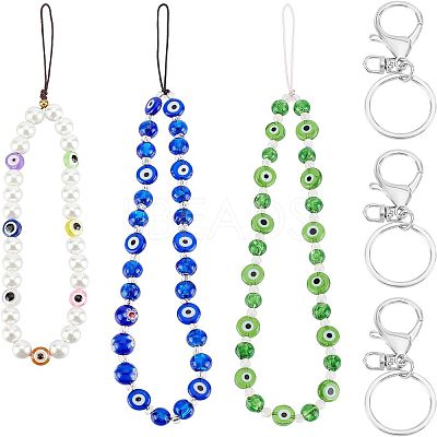 3Pcs 3 Style Glass Pearl & Lampwork & Glass Seed Beads Mobile Straps KEYC-OC0001-19-1