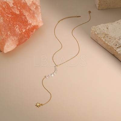 304 Stainless Steel Crystal Rhinestone Sun Long Tassel Y Necklaces for Women SA-CBA48C7-04G-1