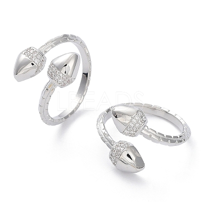 Clear Cubic Zirconia Double Acorn Open Cuff Rings RJEW-G287-01P-1