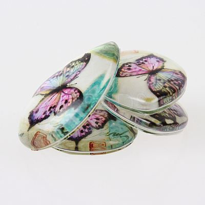 Butterfly Printed Glass Cabochons GGLA-N002-18x25-C-1