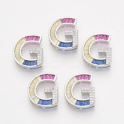 Brass Cubic Zirconia Slide Charms ZIRC-S063-01G-P-1