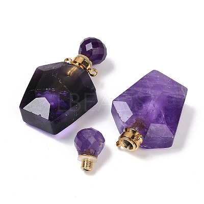 Natural Amethyst Openable Perfume Bottle Pendants G-I381-02G-01-1