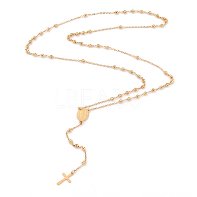 304 Stainless Steel Rosary Bead Necklaces For Religion X-STAS-B021-02G-1