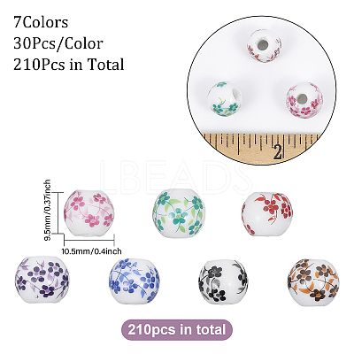 210Pcs 7 Colors Floral Printed Porcelain Beads PORC-CA0001-16-1