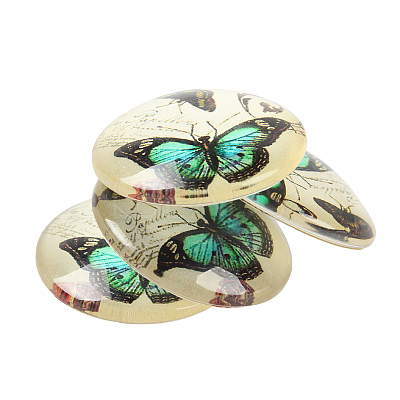 Butterfly Printed Glass Half Round/Dome Cabochons GGLA-N004-25mm-C-1