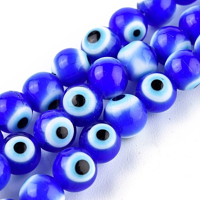 Handmade Evil Eye Lampwork Round Bead Strands X-LAMP-L055-8mm-14-1