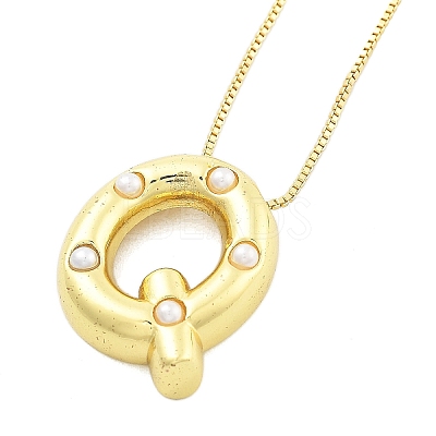 Brass & Plastic Pearl Letter Pendant Box Chain Necklaces for Women NJEW-U017-01G-17-1