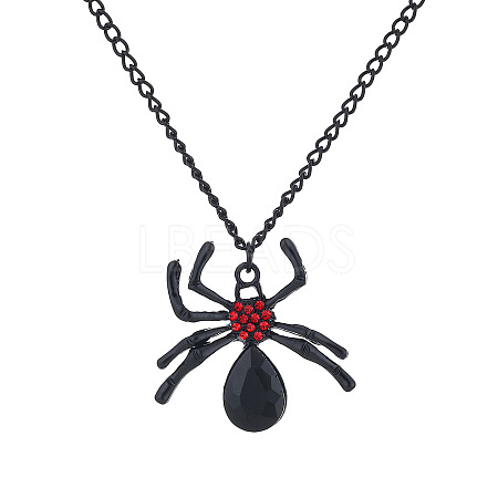 Halloween Alloy Rhinestone Spider Pendant Necklaces for Unisex WG8A995-03-1