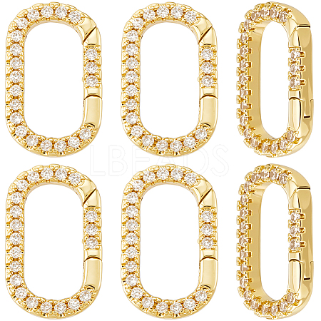 6Pcs Brass Micro Pave Clear Cubic Zirconia Spring Gate Rings KK-BBC0020-05-1