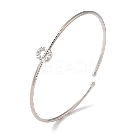 Rack Plating Brass Micro Pave Clear Cubic Zirconia Letter Open Cuff Bangles BJEW-A018-01P-C-1