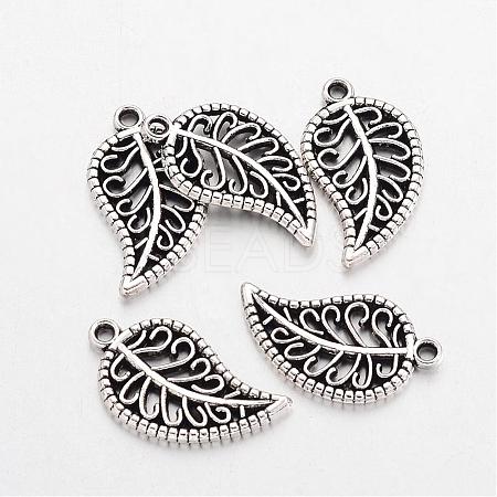 Tibetan Style Alloy Leaf Pendants TIBEP-Q043-318-RS-1