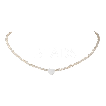 Glass Beads with Shell Heart  Necklaces NJEW-JN04681-03-1