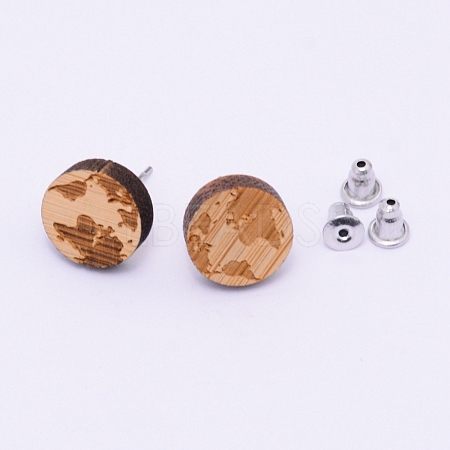 Natural Wood Stud Earrings EJEW-WH0005-03L-1