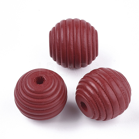 Painted Natural Wood Beehive Beads WOOD-S049-04B-06-1