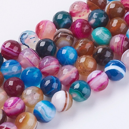 Natural Striped Agate/Banded Agate Beads Strands X-G-G581-8mm-17-1