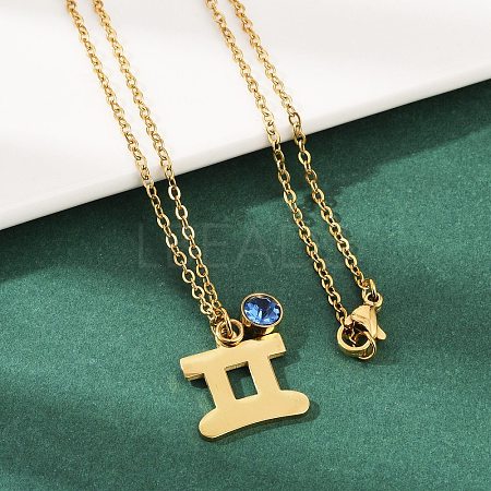 304 Stainless Steel Glass Drill Birth Stone Constellation Pendant Necklaces LS-STAS-D305-08G-C-1