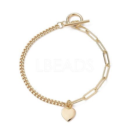 Brass Heart Charm Bracelets BJEW-JB09843-1