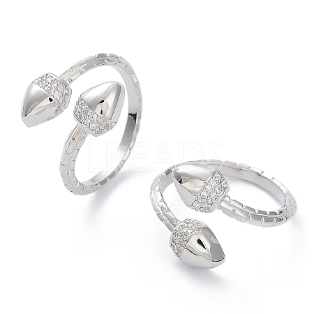 Clear Cubic Zirconia Double Acorn Open Cuff Rings RJEW-G287-01P-1