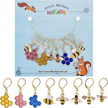 8Pcs 8 Style Bee & Honeycomb Dangle Leverback Earrings for Women HJEW-NB0001-36-1