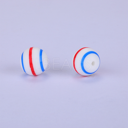 Printed Round with Stripe Pattern Silicone Focal Beads LS-SI-JX0056A-143-1