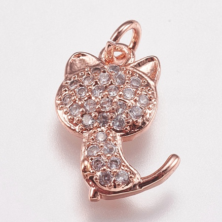 Brass Micro Pave Cubic Zirconia Kitten Charms ZIRC-E147-42RG-1