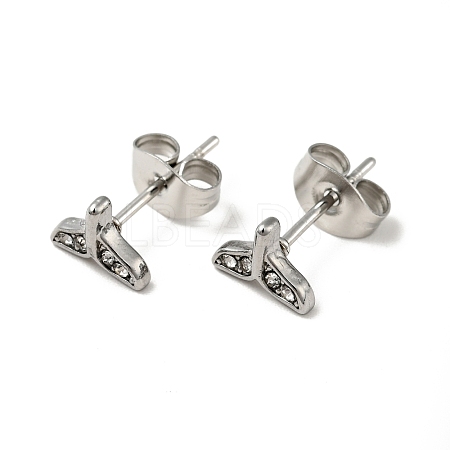 Rhinestone Whale Tail Shape Stud Earrings with 316 Surgical Stainless Steel Pins EJEW-A081-07P-02-1