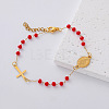 304 Stainless Steel Oval Religion Cross Link Resin Beaded Anklets for Women AH5734-5-1