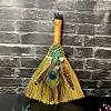 Straw Witch Altar Broom Display Decoration with Raw Natural Fluorite Chips WG15595-09-1
