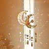Natural Rose Quartz Chip & Brass Moon Hanging Suncatcher Pendant Decoration PW23041122417-1