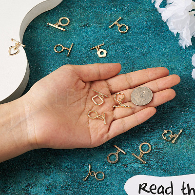32Pcs 16 Styles Rack Plating Brass Toggle Clasps KK-KS0001-25-1