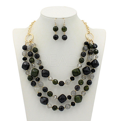 Alloy & Resin Beaded Multilayer Necklaces & Dangle Earrings Sets FS-WGF1004-03-1