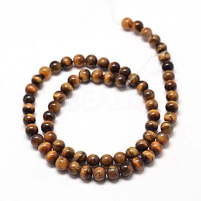 Natural Tiger Eye Round Bead Strands G-P072-33-6mm-1