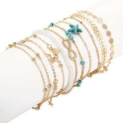 10Pcs Beach Style Alloy & Synthetic Turquoise & Resin Link Anklets WGF01BA-01-1