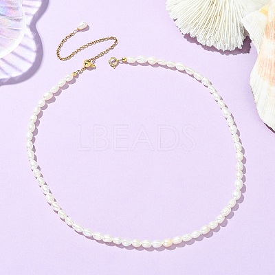 Adjustable Natural Cultured Freshwater Pearl Rice Beaded Necklaces for Women NJEW-JN06341-1