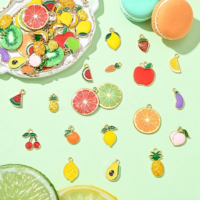 54Pcs 27 Styles Light Gold Plated Alloy Enamel Pendants ENAM-YW0005-14-1