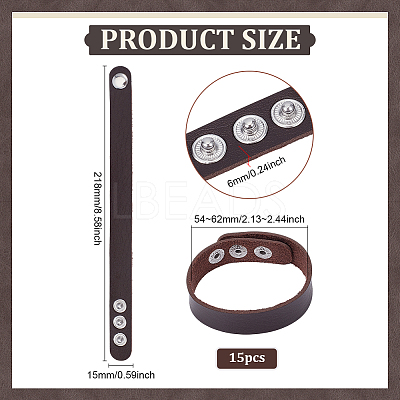 15Pcs Imitation Leather Simple Plain Cord Bracelet with Alloy Buckles BJEW-ME0001-06A-1