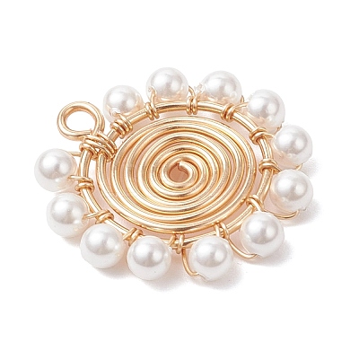 4Pcs 4 Styles Shell Pearl Round Beaded Copper Wire Wrapped Pendants PALLOY-TA00328-1