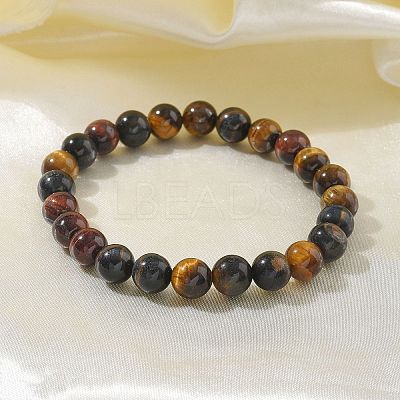 Natural Tiger Eye Bead Stretch Bracelets X-BJEW-K212-B-005-1