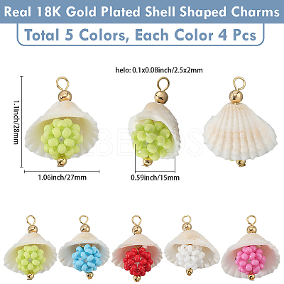 20Pcs 5 Colors Clam Shell & Glass Seed Beaded Pendants FIND-BBC0004-23-1