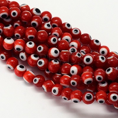 Handmade Evil Eye Lampwork Round Bead Strands LAMP-L055-6mm-10-1