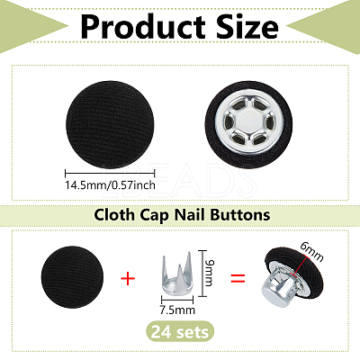 24 Bags Flat Round Cloth Cap Nail Buttons BUTT-BC0001-21A-1